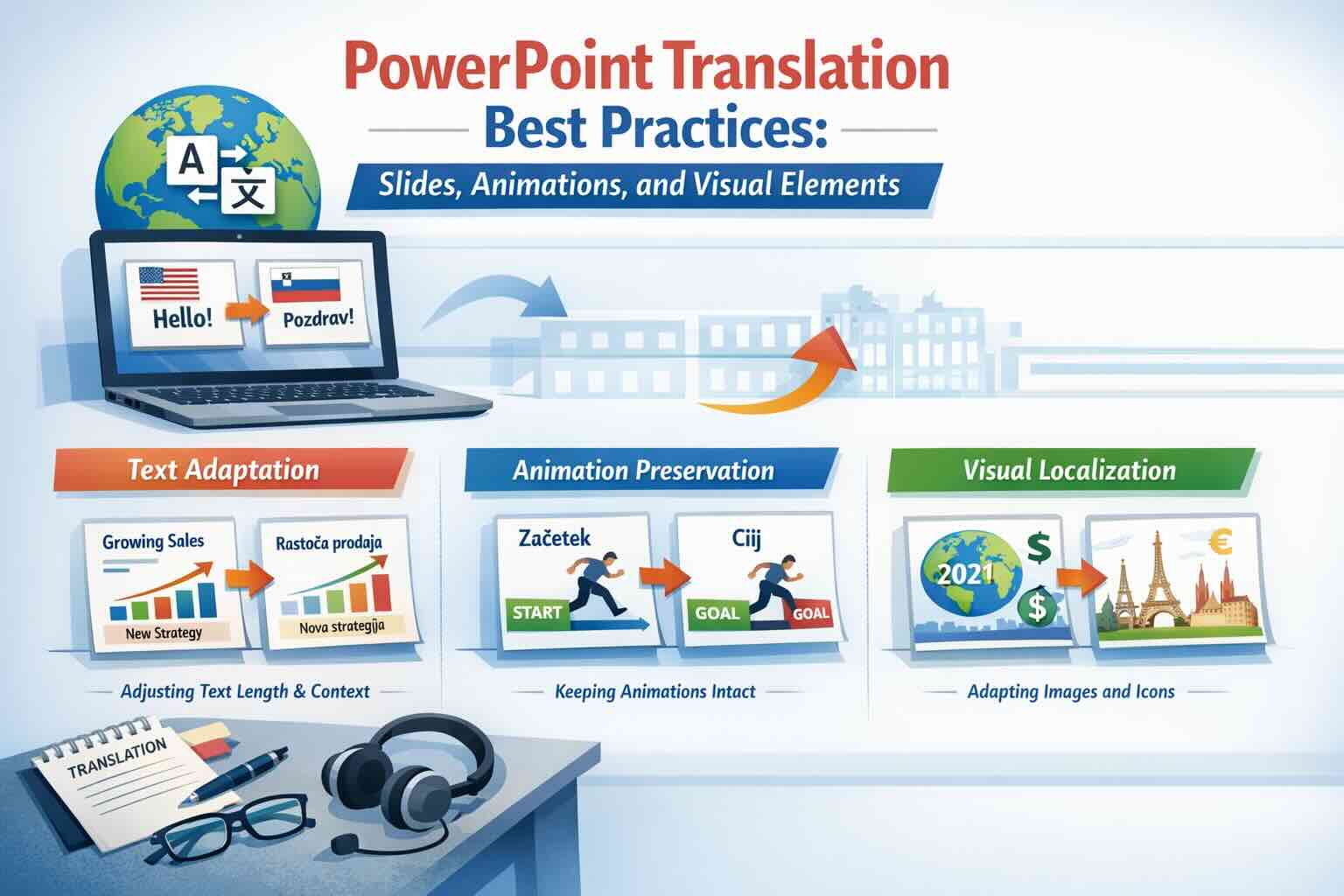 Professional PowerPoint presentation with multilingual slides and preserved animations